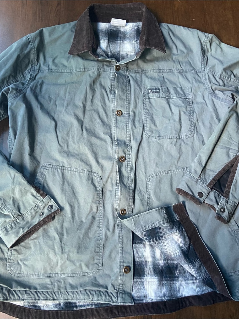 Columbia Corduroy Collar Plaid Lined Canvas Barn Chore Jacket Men's Size Large